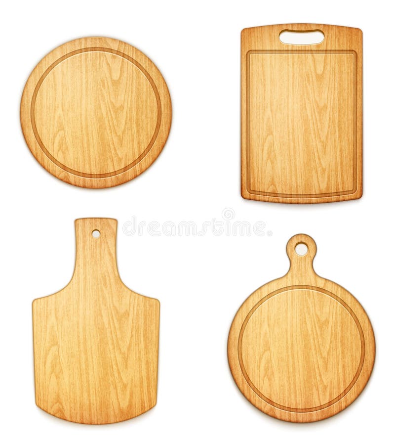 Set of empty wooden cutting boards on white background royalty free illustration