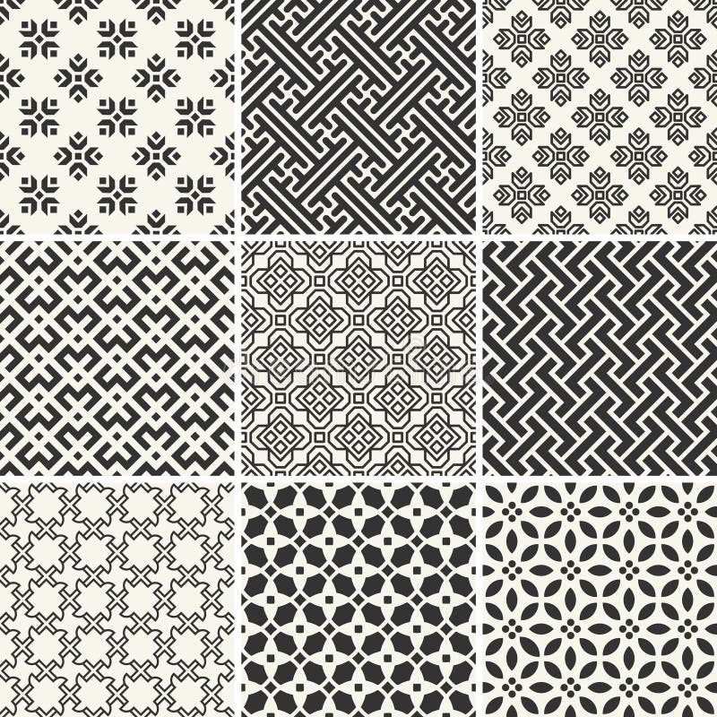 Set of endless monochrome simple patterns vector illustration