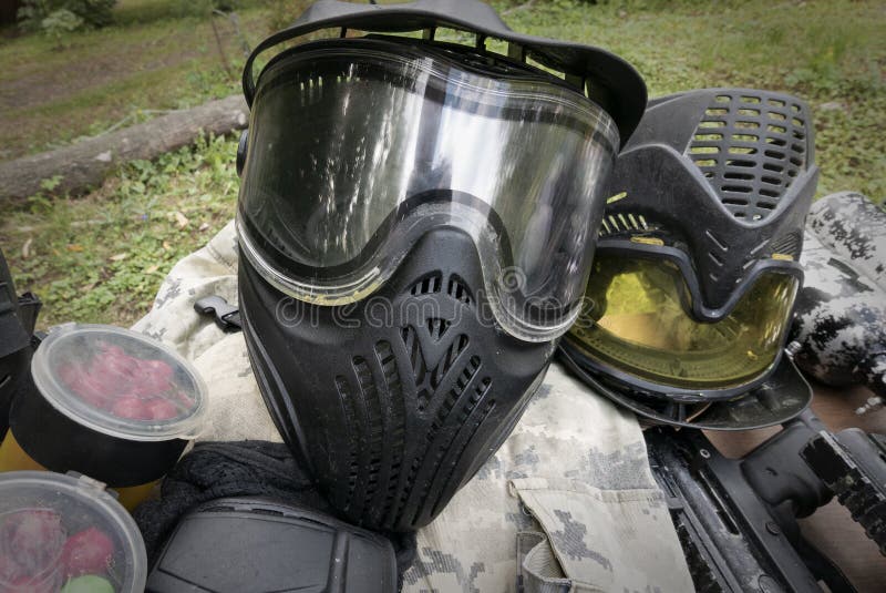 Set of Equipment and Uniform for Paintball Games Stock Photo Image of