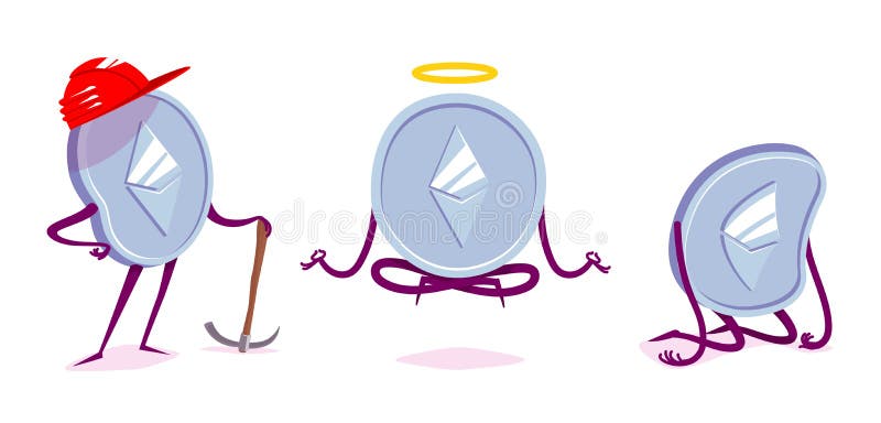 Set of ethereum character in the different situations. Vector cartoon illustration.