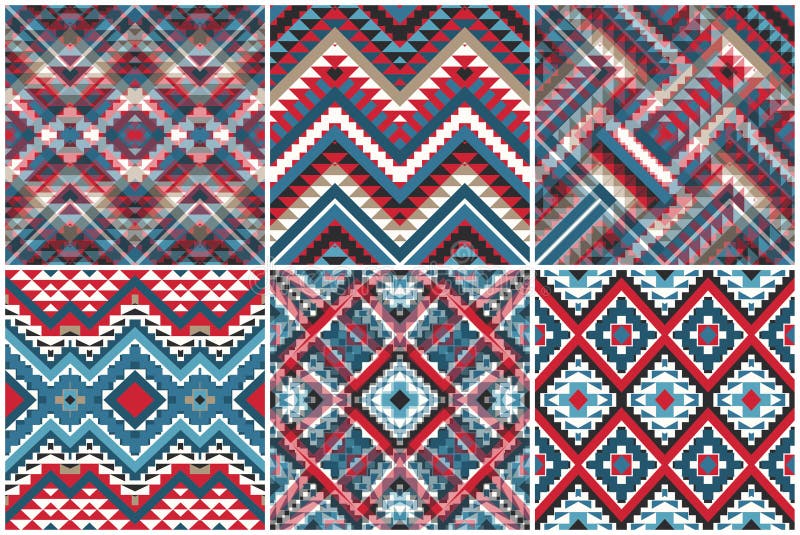Set of 6 ethnic geometric patterns stock illustration