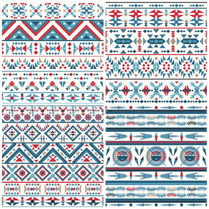 Set of 4 ethnic geometric patterns stock illustration