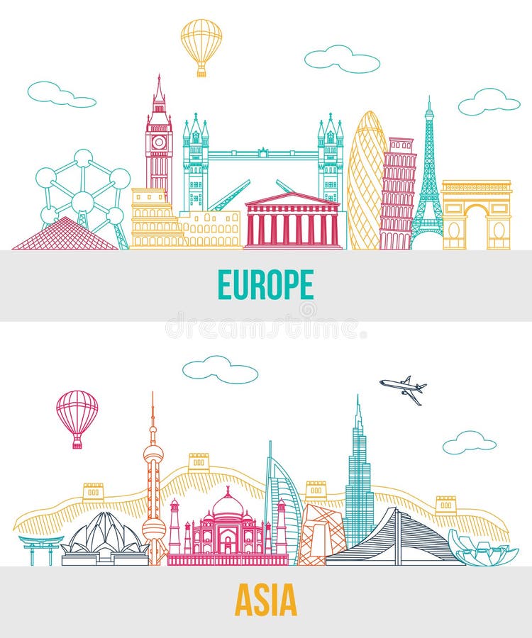 Set Europa i Azja podróżujemy tło z royalty ilustracja