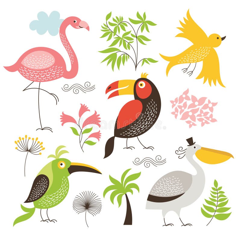 Set of exotic birds stock illustration Set of exotic birds stock illustration