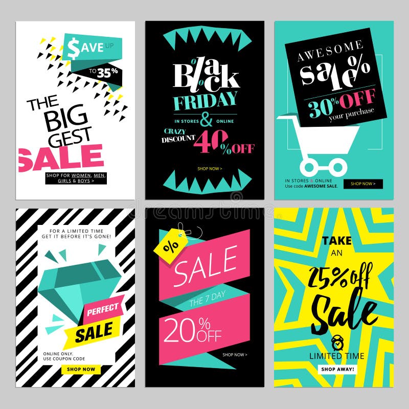 Set of eye catching web banners for shopping