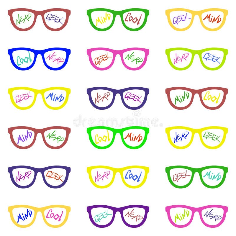 Set. Seamless pattern with glasses and inscriptions: nerd, cool, mind, geek. Vector illustration vector illustration