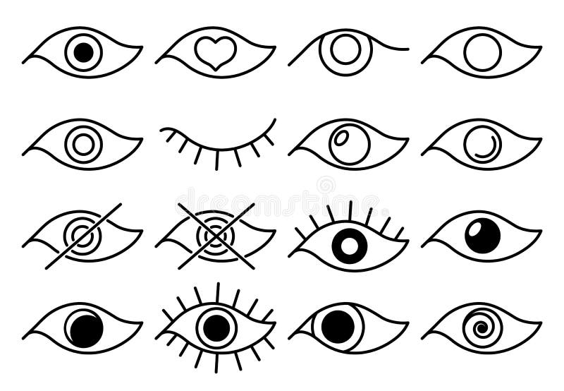 Set of Eyes Outline Icons, Flat Line Design Vector Illustration Stock ...