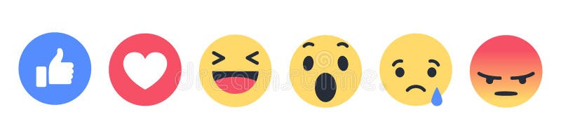 Set of 6 Facebook emoticons. Vector Emoji Reactions on an isolated background. Stock illustration EPS 10