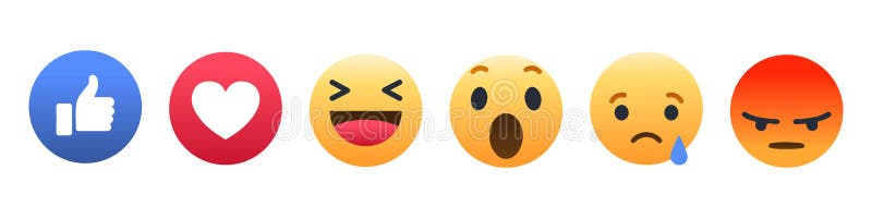 Set of 6 Facebook emoticons. Vector Emoji Reactions on an isolated background. Stock illustration EPS 10