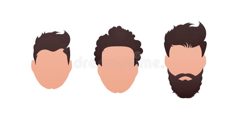 Set Faces of Men with Different Styles of Haircuts. Isolated on White  Background. Stock Vector - Illustration of vector, curly: 246880809