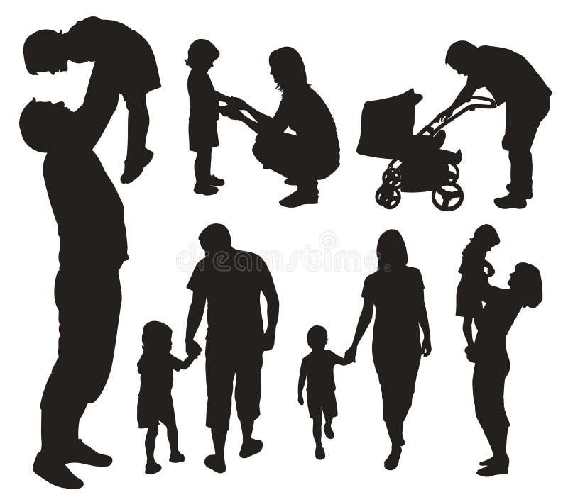 Set of family silhouettes. stock illustration