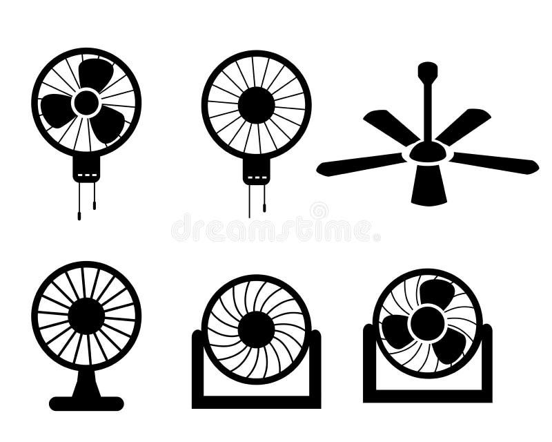 Set of fan icons in silhouette style, vector object. Airflow symbol vectors