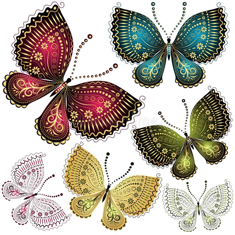 Download Set Fantasy Vintage Butterfly Stock Vector - Illustration ...