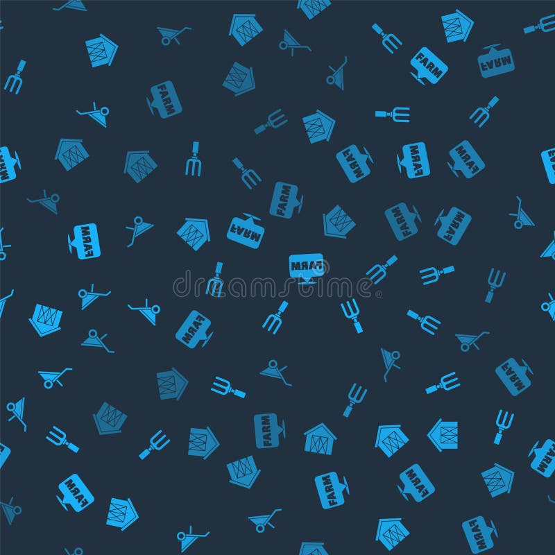 Set Farm House, Garden Rake, Location Farm and Wheelbarrow on Seamless