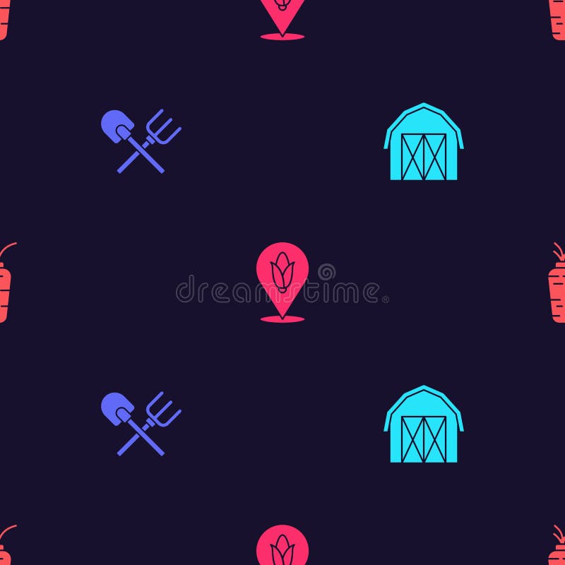 Set Farm House, Shovel and Rake, Location Corn and Carrot on Seamless