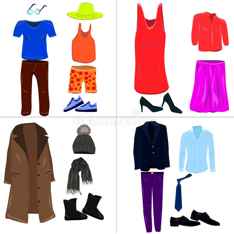 Set of Fashion Collection of Man Women Wardrobe. Various Clothing - Set ...