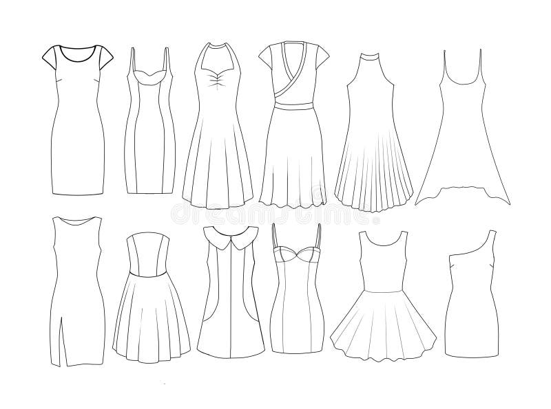 Dress fashion flat sketch template • wall stickers gown, human, back |  myloview.com