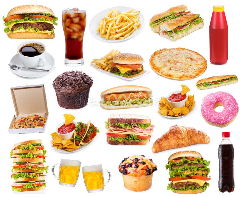 Set with fast food products