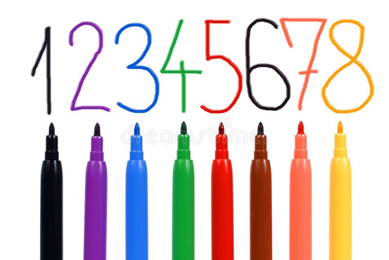 Set of felt-tip pens of different colors and numbe