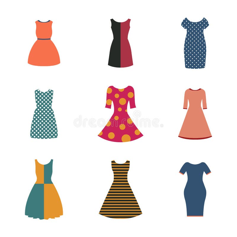 Set of Female Dresses in a Flat Style, Vector Illustration. Stock ...