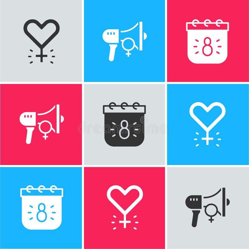 Set Feminism, Feminist Activist and Calendar with 8 March Icon. Vector ...