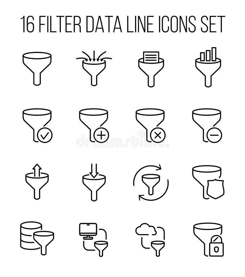 Set of filter data in modern thin line style. stock illustration