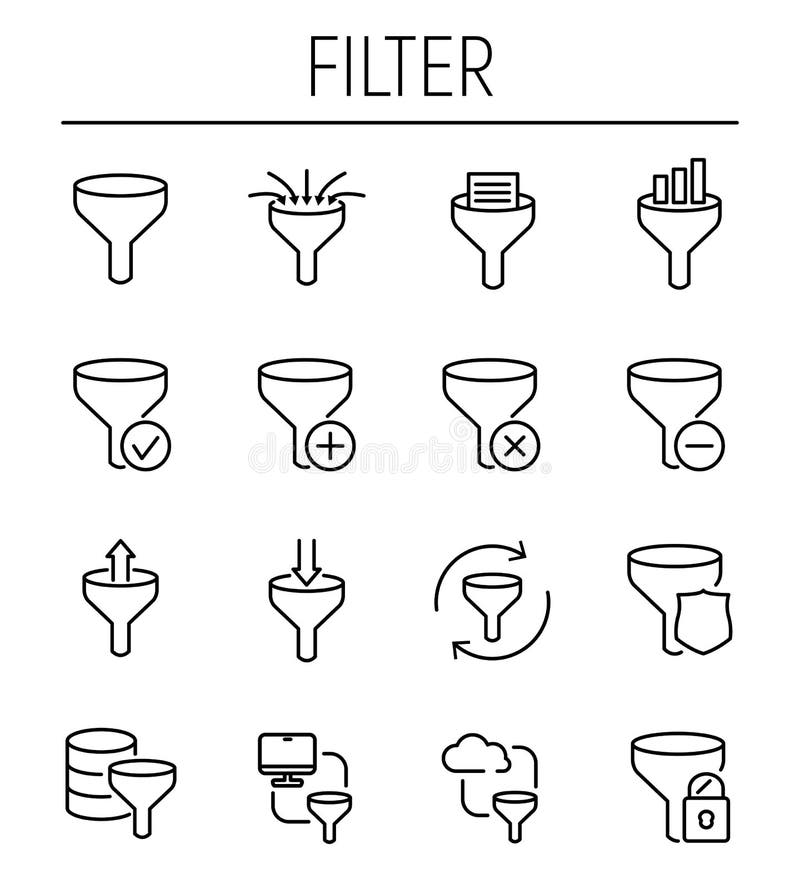 Set of filter data in modern thin line style. vector illustration