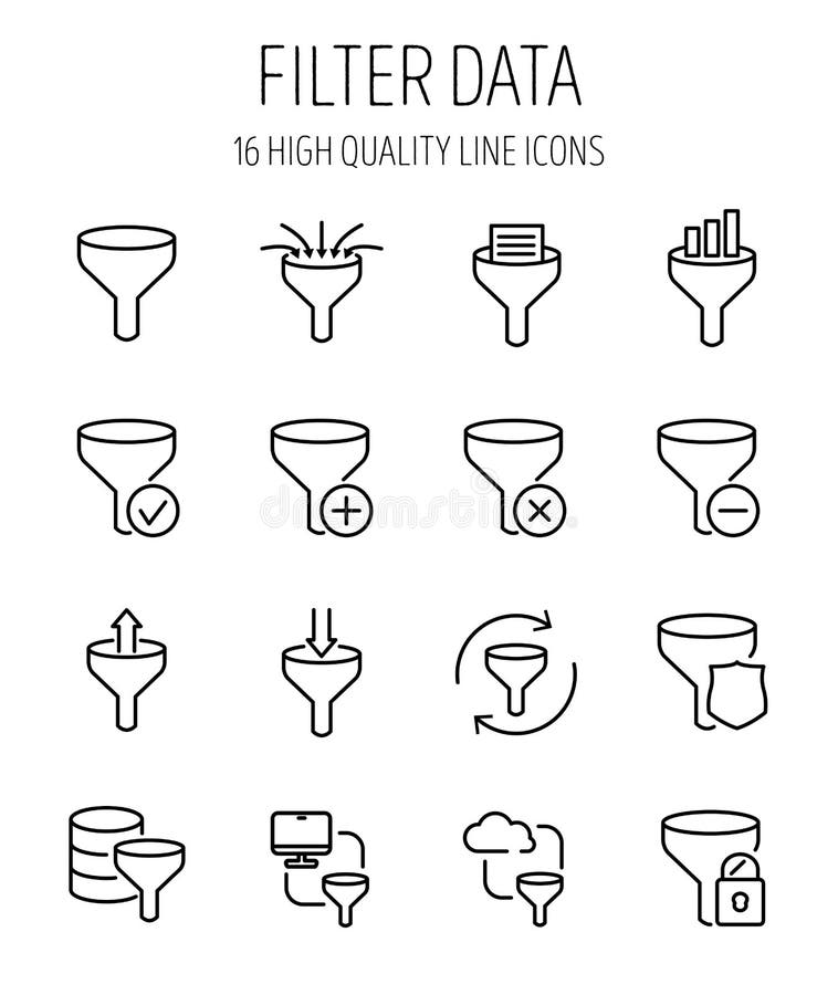 Set of filter data in modern thin line style. vector illustration