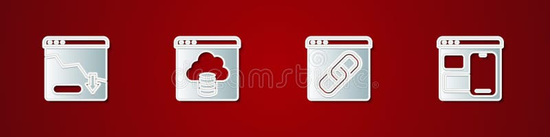 Set Financial growth decrease Cloud technology data transfer Browser window and Web developer programming code icon. Vector. Decrease icon vector vectors
