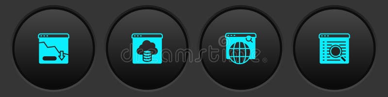 Set Financial growth decrease, Cloud technology data transfer, Search engine and icon. Vector. Set financial growth decrease vectors