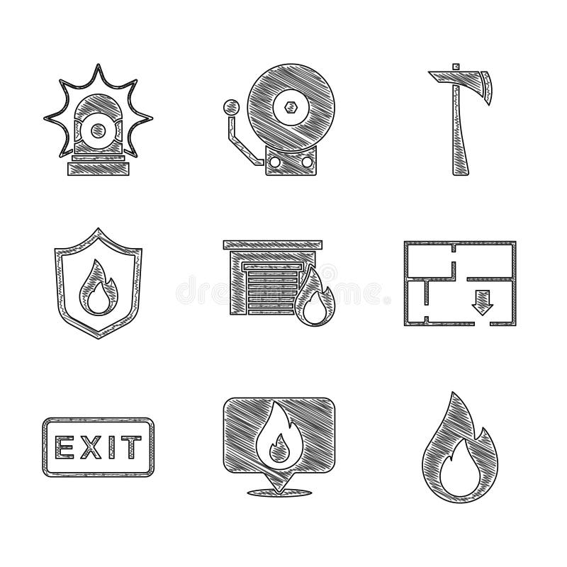 Set Fire in Burning Garage, Location with Fire Flame, Evacuation Plan