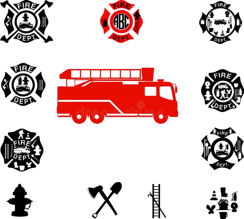 Set Of Fire Department. Vector Stock Vector - Illustration of isolated ...