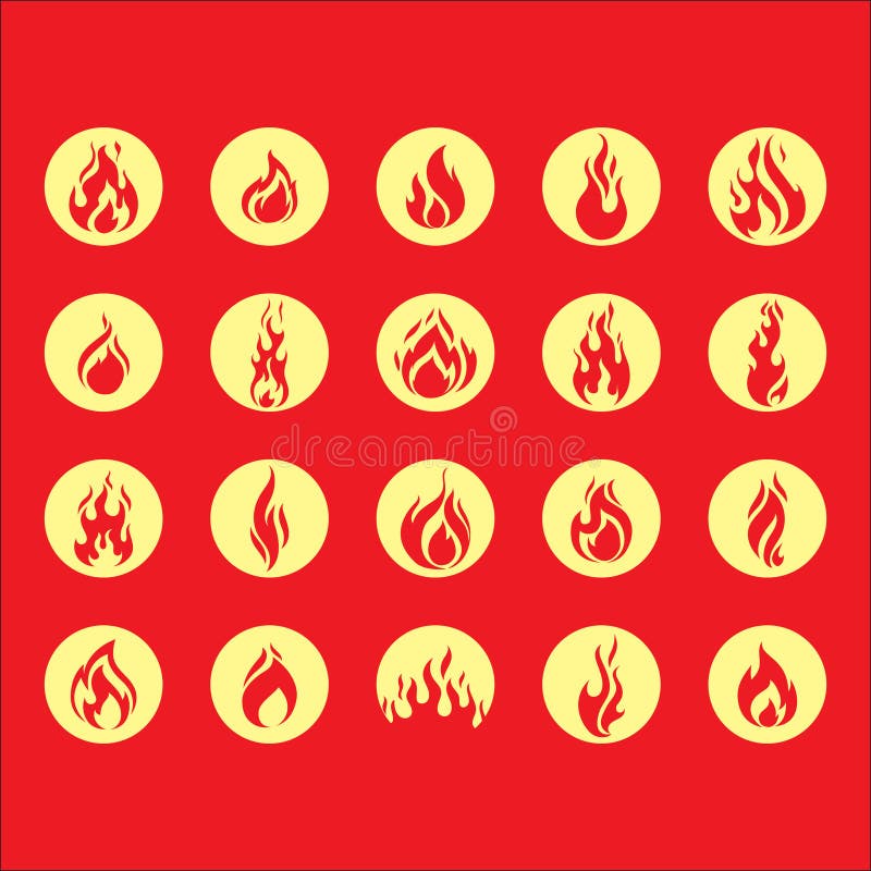 Set Of Fire Flame Icons Vector Illustration Decorative Design Stock