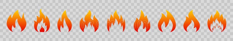 Set of fire icons. Different flames. Collection red yellow fire for design - vector vector illustration