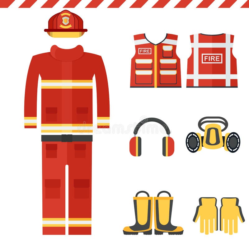 Set of firefighter clothes stock vector. Illustration of background -  89849893