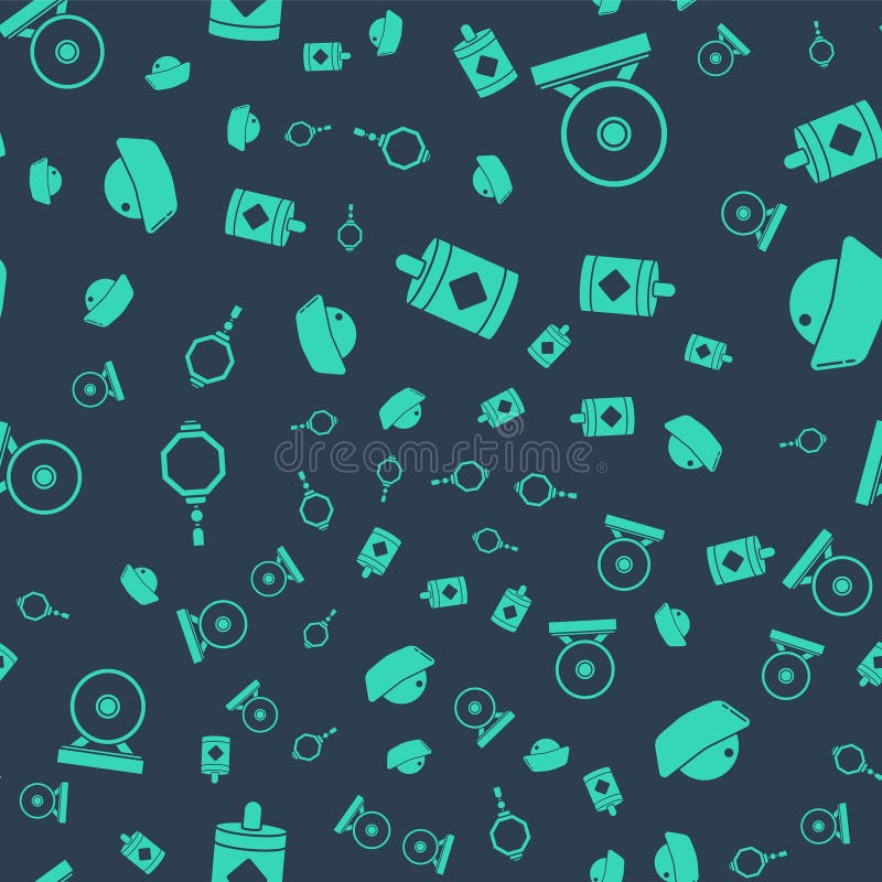 Set Firework, Gong, Chinese Paper Lantern and Sushi on Seamless Pattern