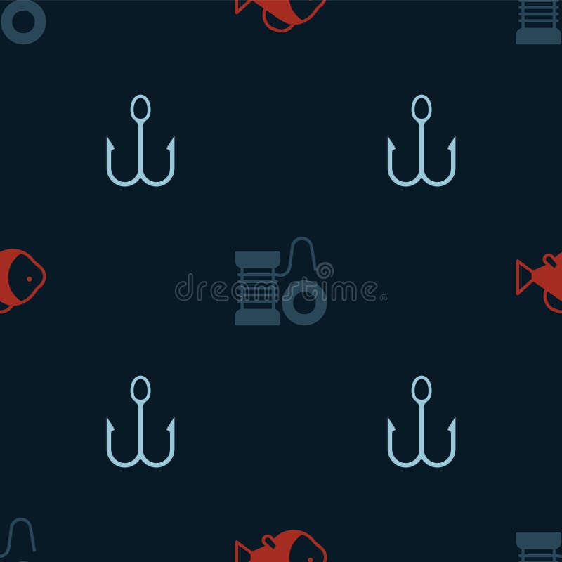 Set Fish, Spinning Reel for Fishing and Fishing Hook on Seamless