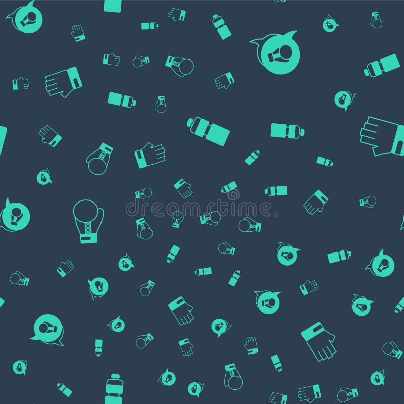 Set Fitness Shaker, Boxing Glove, and MMA on Seamless Pattern. Vector