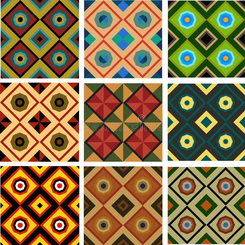 Set of five different colored geometric seamless patterns stock illustration Set of five different colored geometric seamless patterns stock illustration