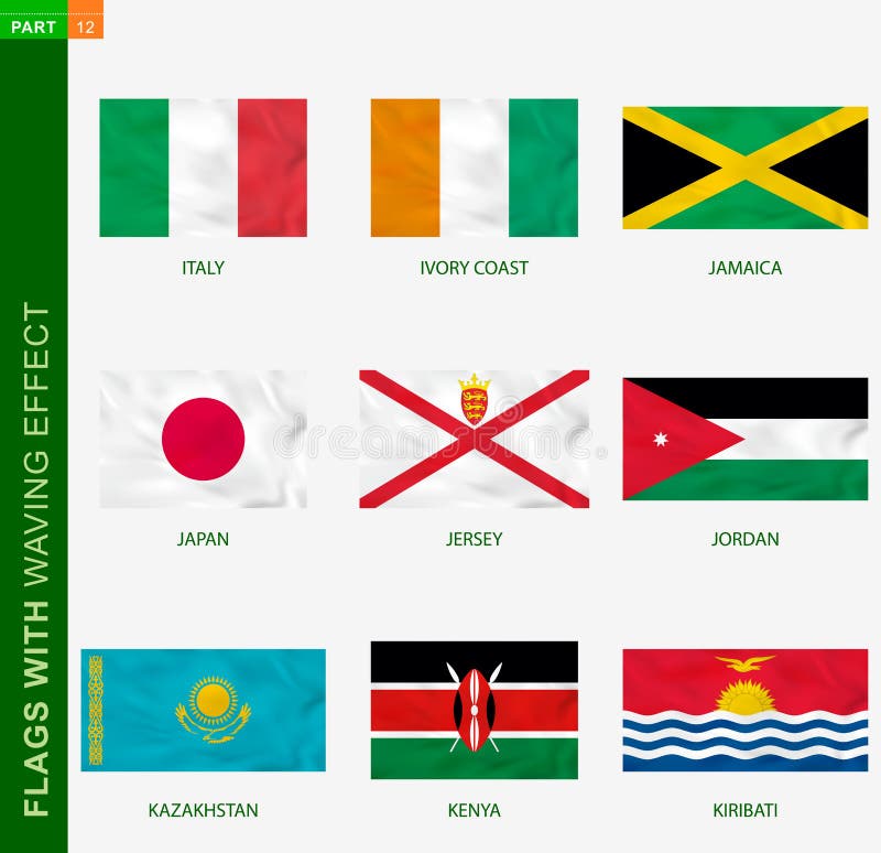 Set of flag with waving effect, national flag with texture vector illustration
