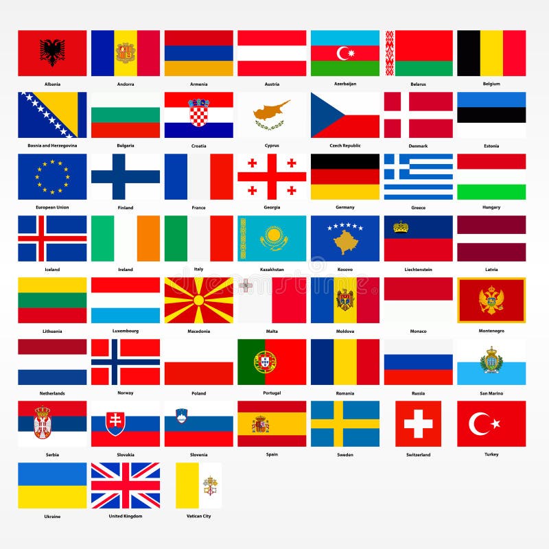 Set Flaga Wszystkie Kraje Europa Ilustracja Wektor - Ilustracja