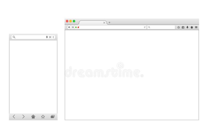 Set of Flat blank browser windows for different devices. stock illustration