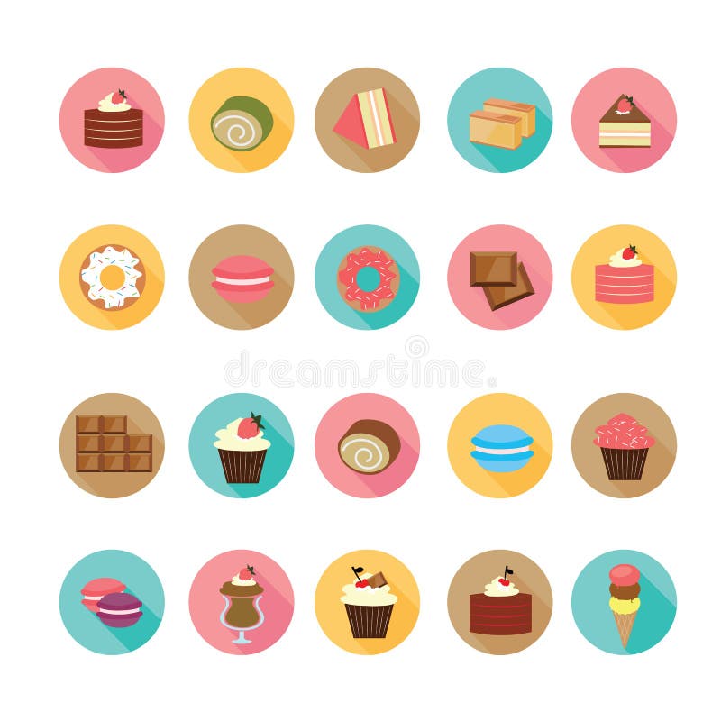 Set of flat design dessert icons.