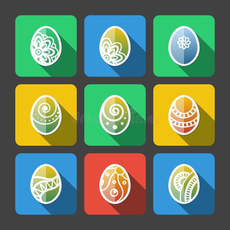Set of Flat Easter Eggs Icons royalty free illustration
