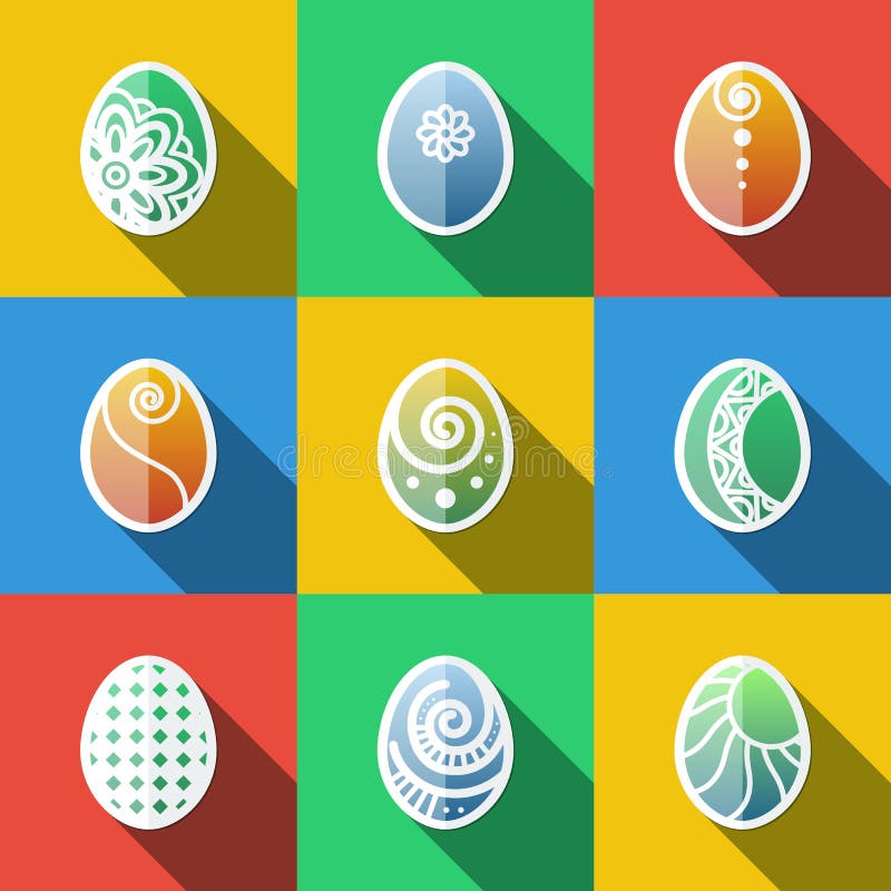 Set of Flat Easter Eggs Icons royalty free illustration