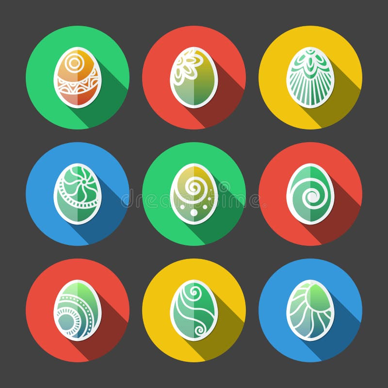 Set of Flat Easter Eggs Icons stock illustration