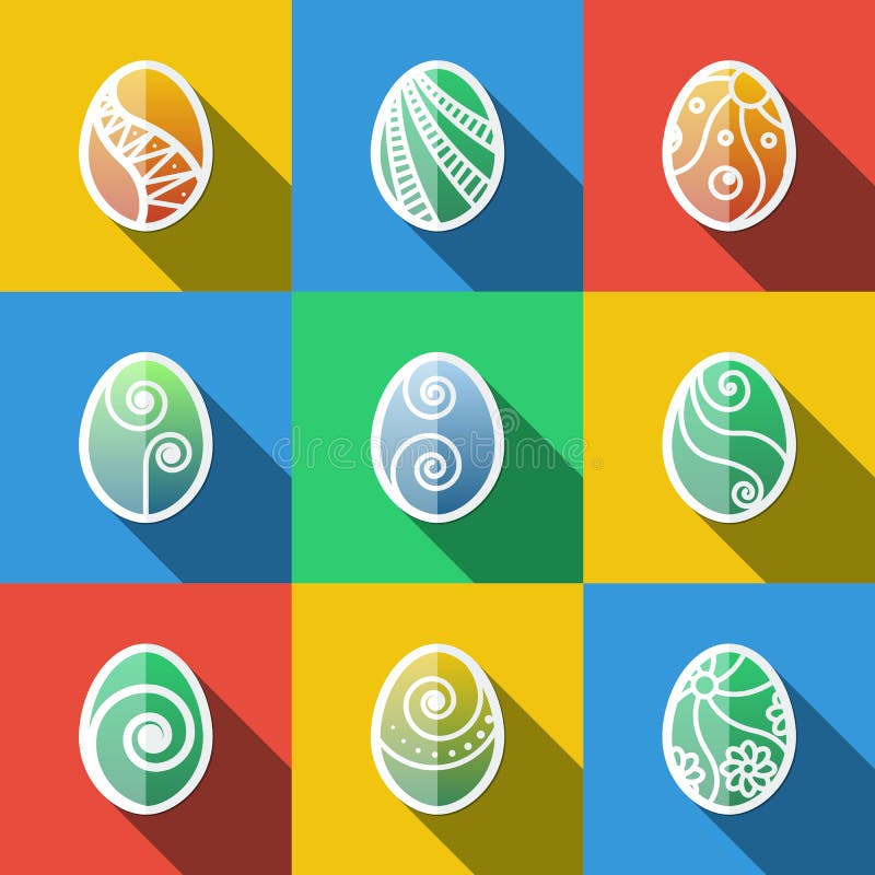Set of Flat Easter Eggs Icons vector illustration