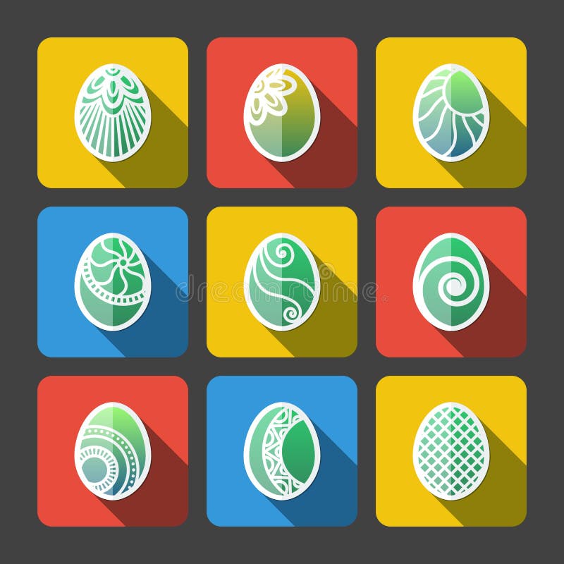 Set of Flat Easter Eggs Icons stock illustration