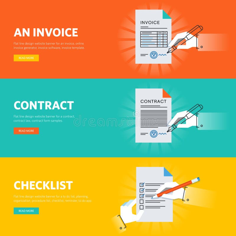 Set of flat line design web banners for business documentations stock illustration Set of flat line design web banners for business documentations stock illustration