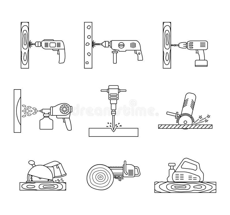 Set of flat repair tool icons.
